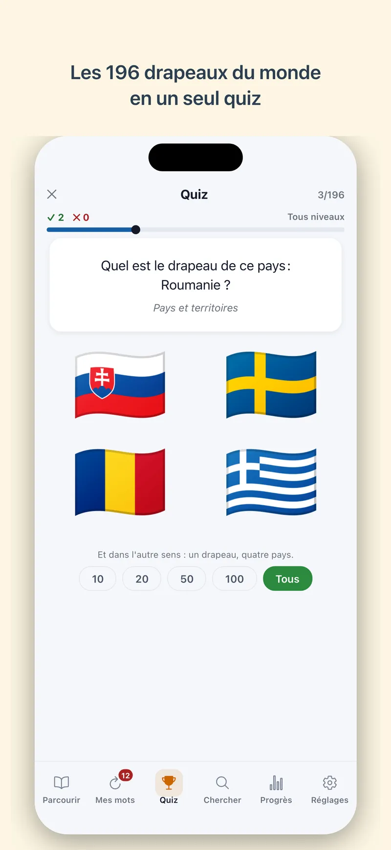 Un quiz de géographie : les drapeaux viennent de Wikidata, pas du modèle